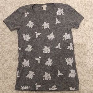JCrew embroidered flower dressy t-shirt grey white